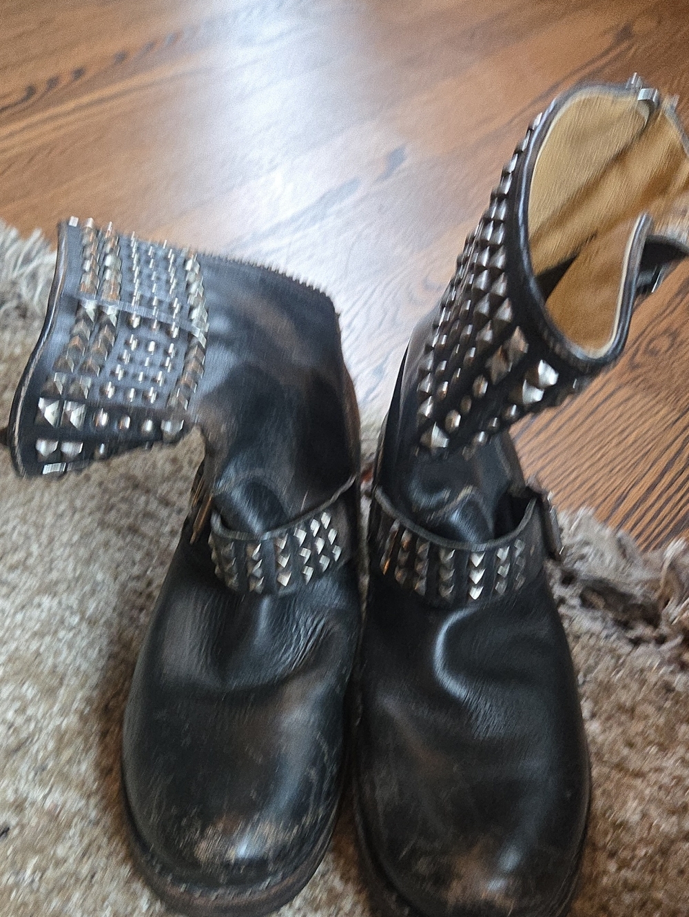Frye Black Leather Studded Ankle Boots